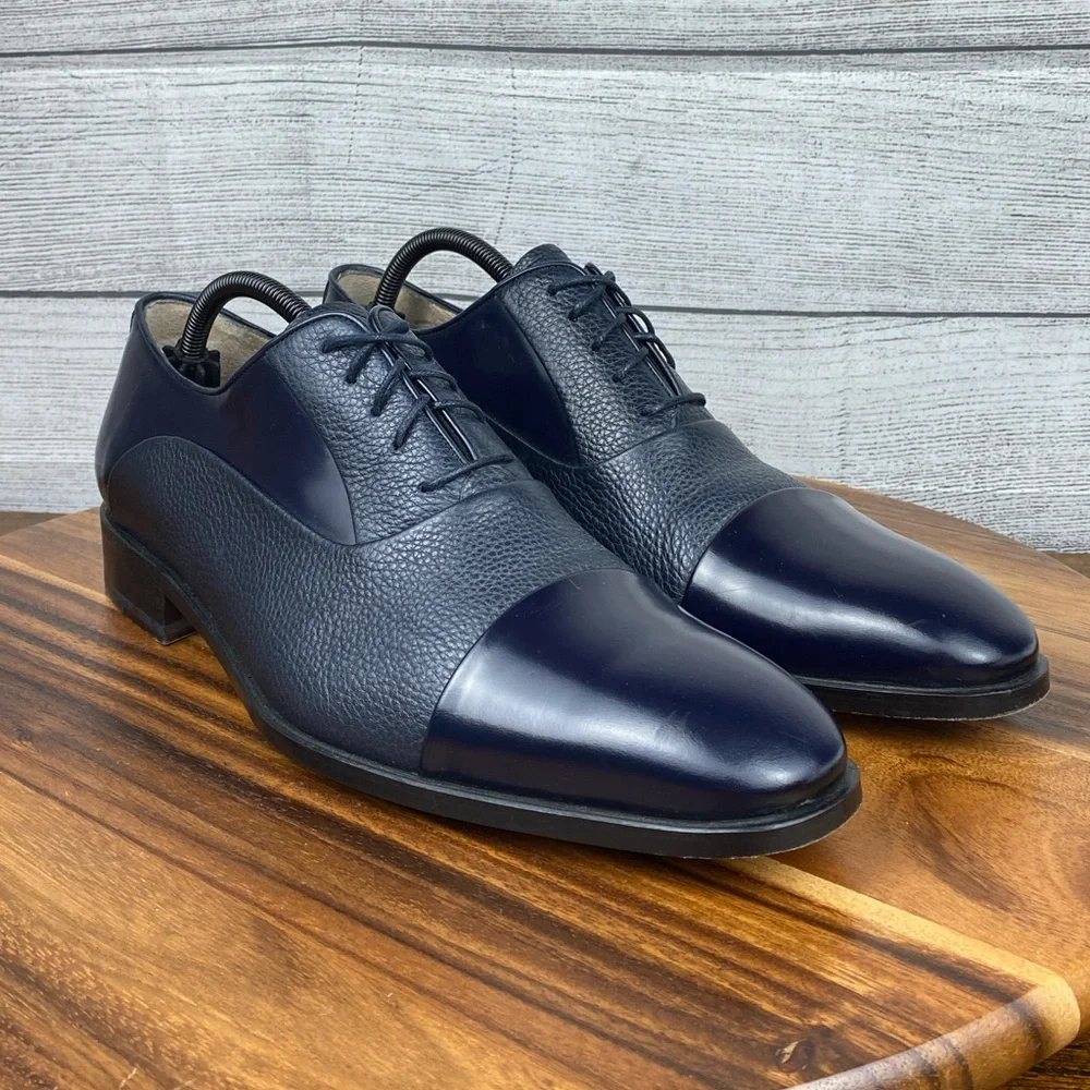 Pelle Line Bryan Cap Toe Deer Skin Navy Leather Oxford Men’s Size 11 EU 44